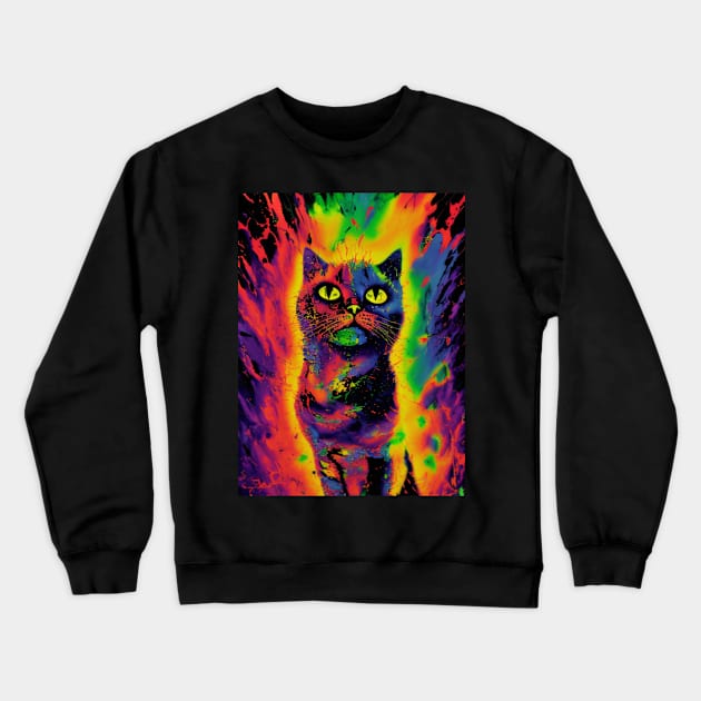Trippy Multicolored Cat Crewneck Sweatshirt by Trip Tank